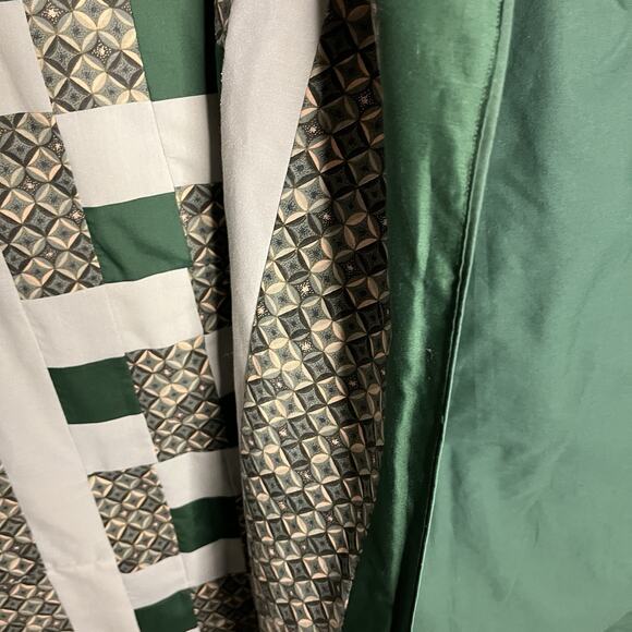 Vintage Quilt Optical Geometric Green and Blue 61x94 Check Chain Handmade - Picture 6 of 7